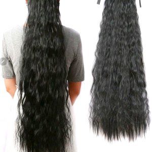 Long Curly Body Wave Synthetic Hair Extension Black 34" Ponytail